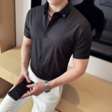 酒店景2025夏季新款弹力短袖衬衫男修身百搭衬衣A311-CSD092-P68，男装T恤，电商A311