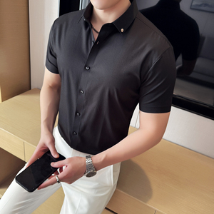 酒店景 2025夏季新款弹力短袖衬衫男修身百搭衬衣A311-CSD092-P68图片