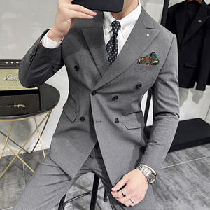 2025春季双排扣西装套装修身休闲商务西服男士A311-LJT9993-P235图片