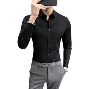 2022韩版衣服衬衫男长袖修身衬衣无痕纯色商务四季寸衣CS8885-P68图片