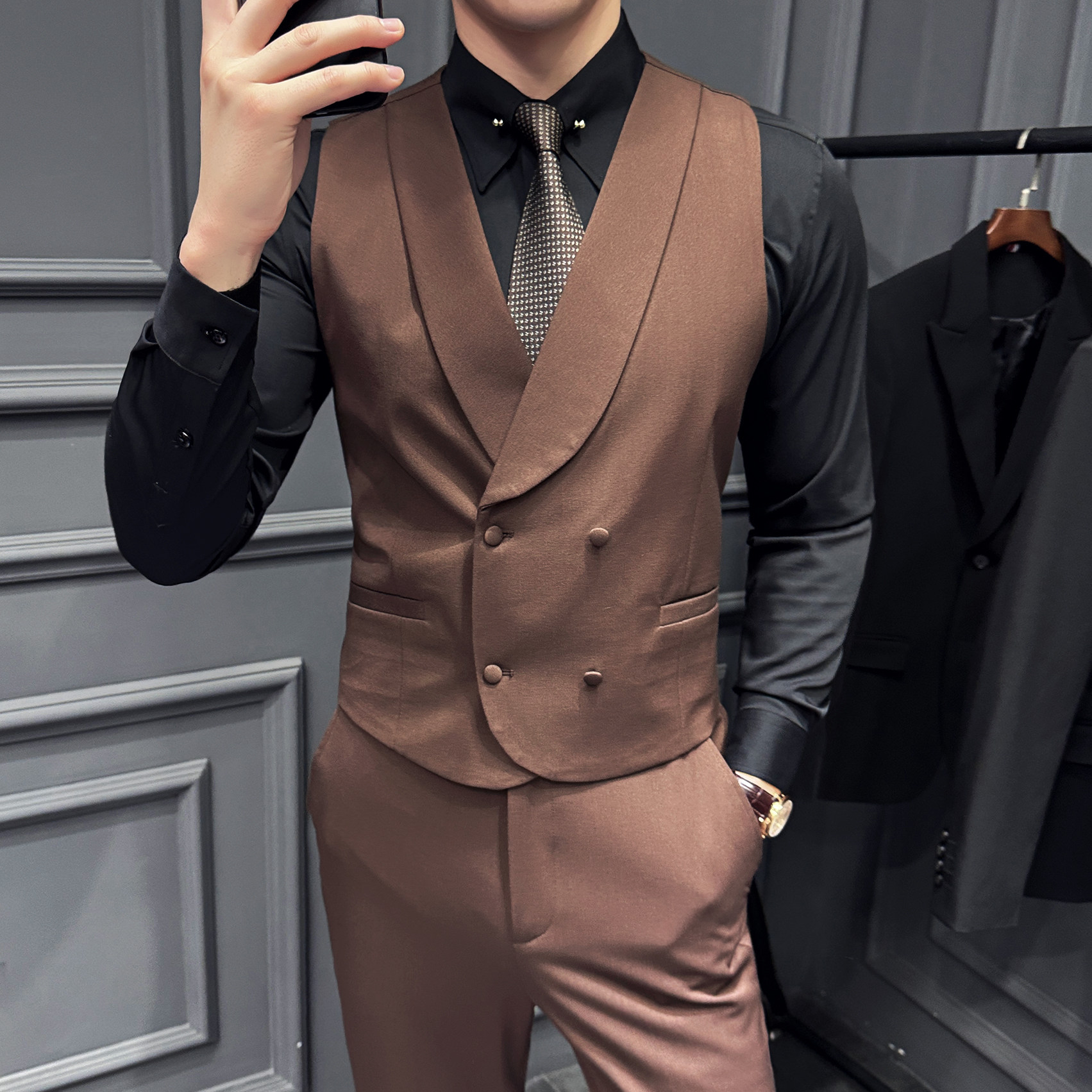 绵羊毛纯色翻领马夹套24男马甲套工作服职业装A311-MJT9998-P145,男装背心/马甲,电商A311