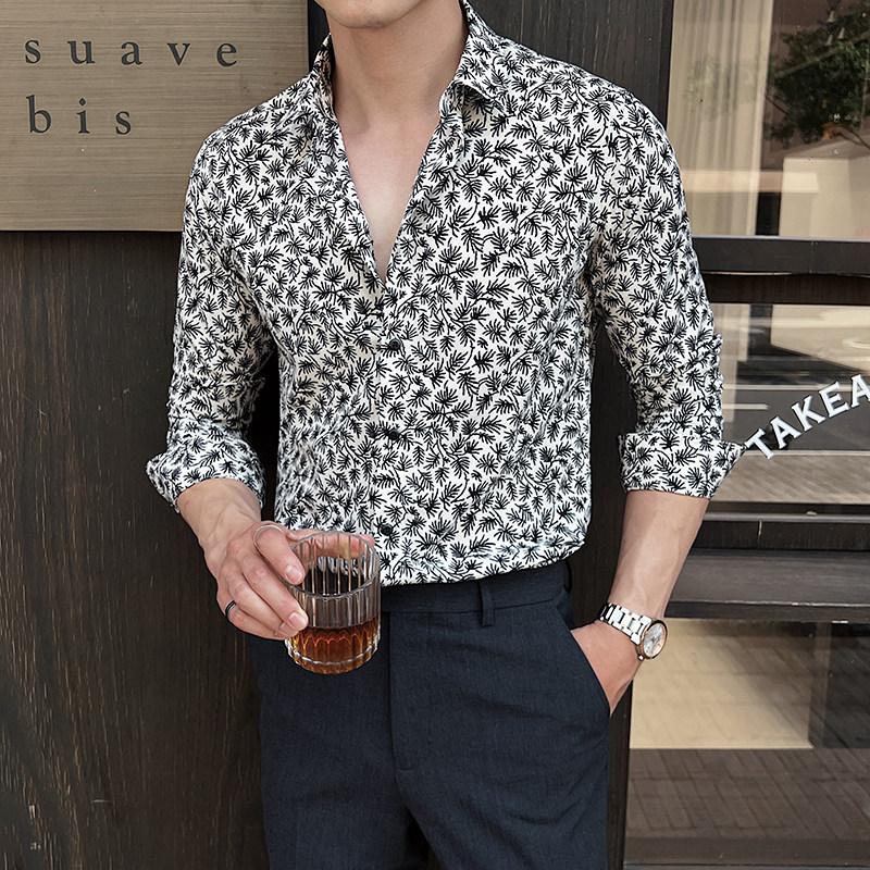 2025春季新男士长袖衬衫商务寸衫发型师方领衬衫A311-CSZ7806-P40,男装衬衫,电商A311