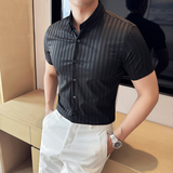 粗条纹短袖衬衫男士2025夏季新款潮流修身衬衣A311-CSC2407-P55，男装T恤，电商A311