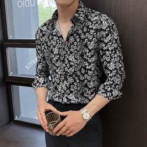 2025春季新男士长袖衬衫商务寸衫发型师方领衬衫A311-CSZ7803-P40图片