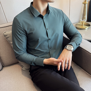 高级感条纹长袖衬衫男秋季新款商务休闲帅气寸衣A311-CSG1200-P93图片