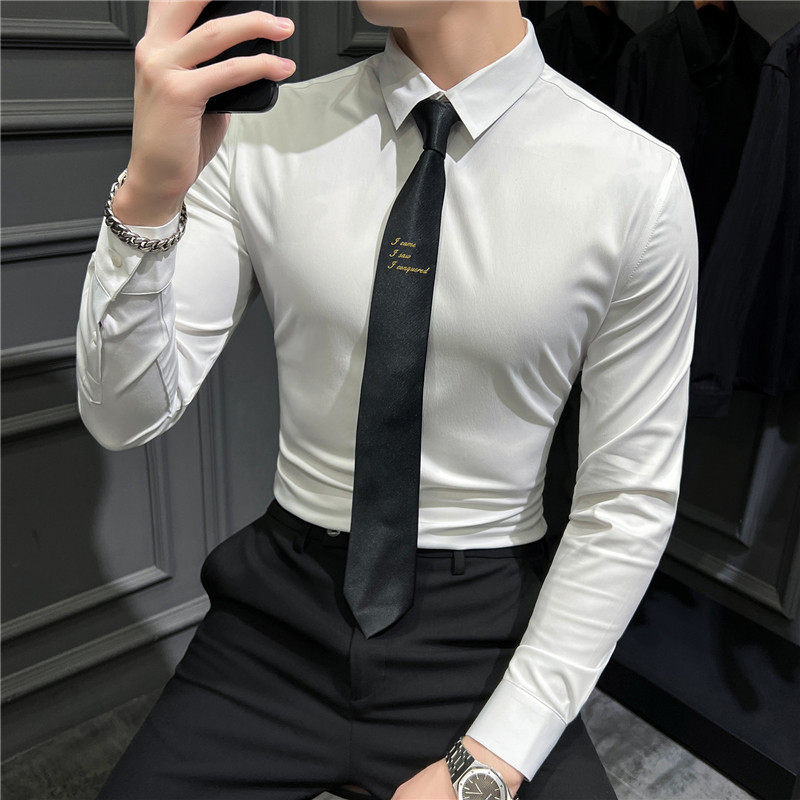 2025秋冬衣服衬衫男长袖修身衬衣无痕纯色百搭四季寸衣CS8885-P68,男装衬衫,电商A311