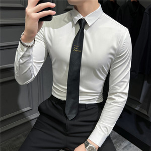 2025秋冬衣服衬衫男长袖修身衬衣无痕纯色百搭四季寸衣CS8885-P68图片