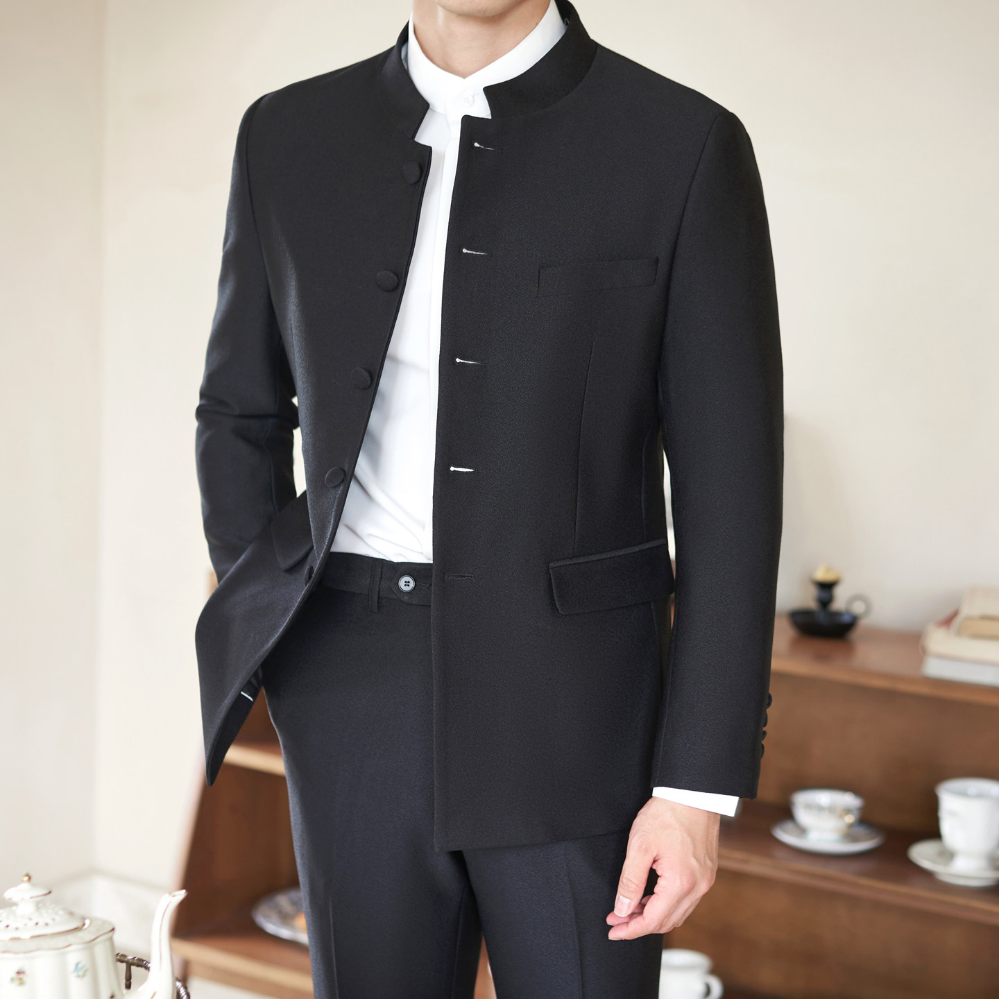 风男士中山装西服礼服装2025秋季西服纯色A311-LJT811-P230,男装西服套装,电商A311