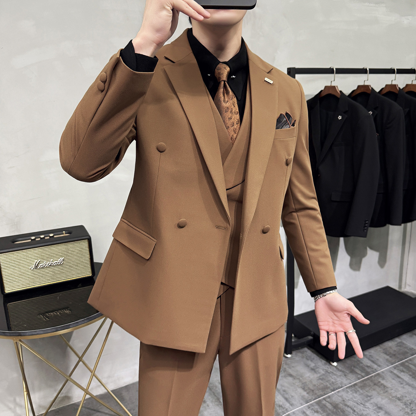 灰墙景2025秋季套装修身休闲商务大码男士礼服A311-SJT9011-P290,男装西服套装,电商A311