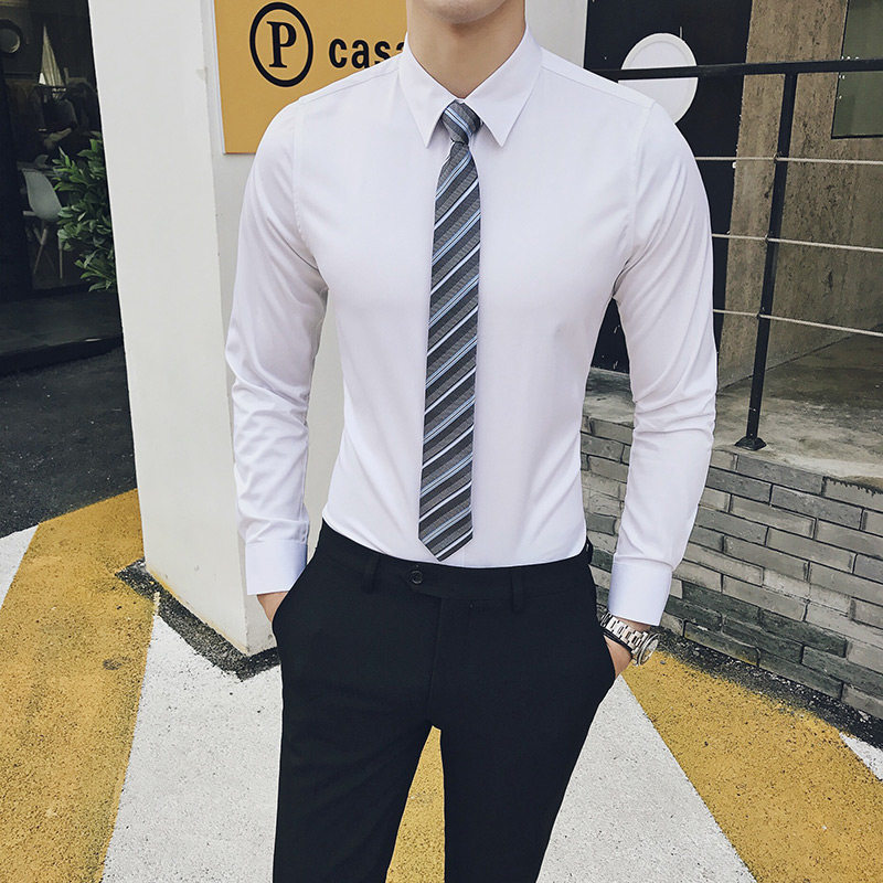 男长袖修身韩版男士衬衣纯色帅气青年商务职业正装寸衫CS109-P28,男装衬衫,电商A311