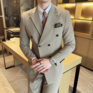 2024春季双排扣西装套装修身休闲商务西服男士A311-LJT9993-P235图片