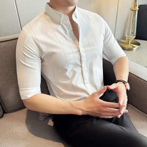 2025春季青年条纹修身衬衫男五分袖商务休闲衬衣A311-CS322-P58图片