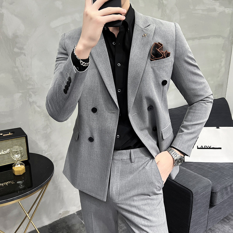 24秋季新西装套装修身商务休闲大码双排西服男士礼服SJT9890-P265,男装西服套装,电商A311