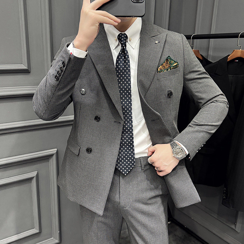 2025春季新款双排扣西装套装休闲商务西服男士A311-LJT9993-P235图片