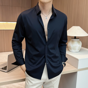 酒店景2025秋季霸总无痕纯色长袖衬衫男商务休闲A311-CS3601-P73