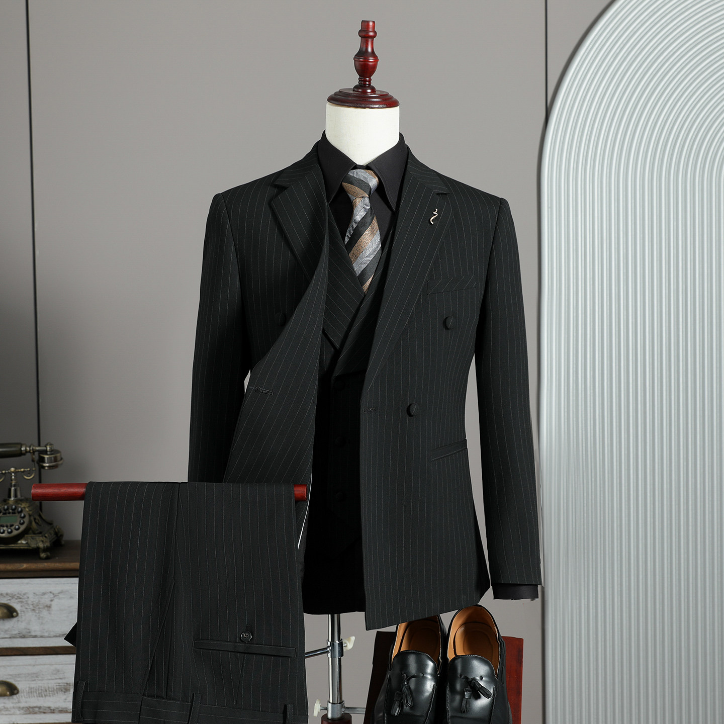 木框景2026春季西服套装条纹休闲大码西服A311-SJT9022-P290，男装西服套装，电商A311