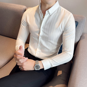 条纹衬衫男长袖2025韩版潮流帅气男士衬衣A311-CSC316-P58图片