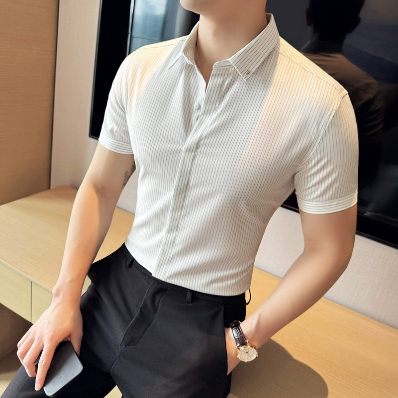 2025夏季青少年条纹衬衫男短袖商务休闲衬衣A311-CS362-P68，男装T恤，电商A311