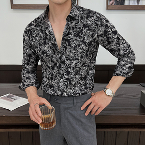 2025春季新男士长袖衬衫商务寸衫发型师方领衬衫A311-CSZ7805-P40图片