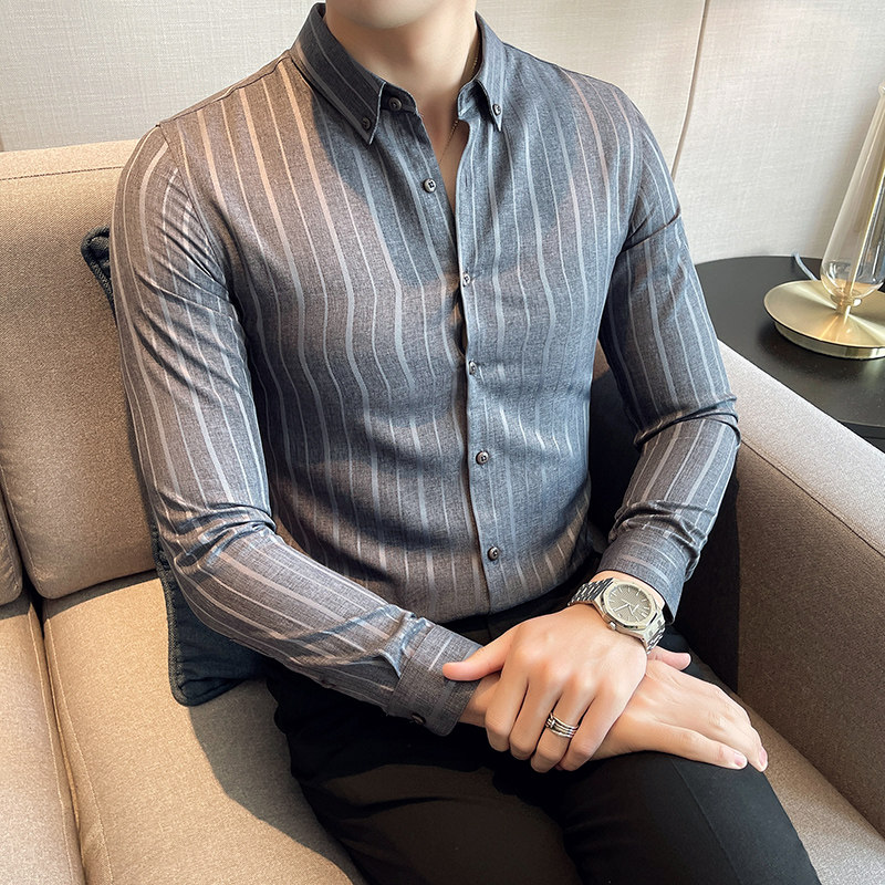 条纹衬衫男长袖2024韩版潮流帅气男士衬衣A311-CSC316-P58,男装衬衫,电商A311