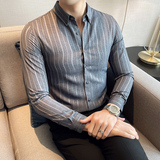 条纹衬衫男长袖2024韩版潮流帅气男士衬衣A311-CSC316-P58，男装衬衫，电商A311