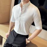 2025春季青年条纹修身衬衫男五分袖商务休闲衬衣A311-CS322-P58，男装T恤，电商A311