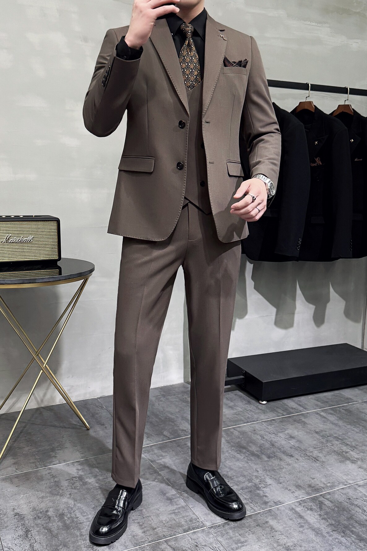 灰墙景2025春季新款西服套装商务男士三件套A311-SJT9002-P285,男装西服,电商A311