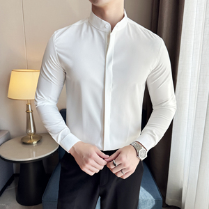 新中式立领长袖衬衫男秋季韩版修身潮流男装A311-CSG1119-P50图片