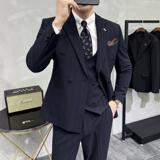 灰墙景2025春季新款西服套装男三件套正装英伦商务SJT9997-P285，男装西服，电商A311