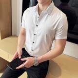 酒店景2025夏季新款纯色短袖衬衫男修身百搭衬衣A311-CSD880-P68，男装T恤，电商A311