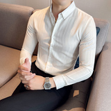 2025秋季新款条纹衬衫网红韩版修身休闲白色衬衣男CSC316-P58，男装衬衫，电商A311