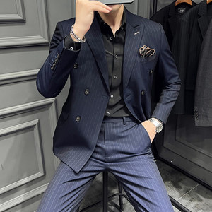 22秋季新西装套装修身商务休闲大码双排西服男士礼服LJT9962-P235图片