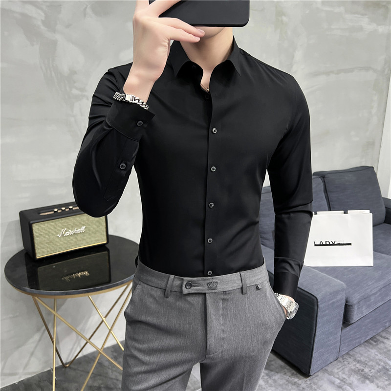 2022韩版衣服衬衫男长袖修身衬衣无痕纯色商务四季寸衣CS8885-P68,男装衬衫,电商A311