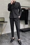 2025秋季套装男士条纹修身商务休闲双排扣西服A311-LJT6833-P210，男装西服，电商A311
