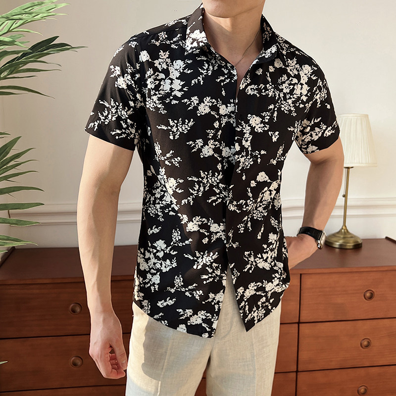 2025新款男士短袖衬衫商务休闲印花衬衣A311-CSZ78170-P33,男装衬衫,电商A311