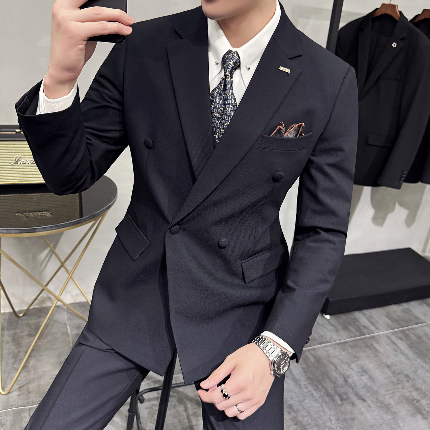 灰墙景2025秋季套装修身休闲商务大码男士礼服A311-SJT9011-P290,男装西服套装,电商A311
