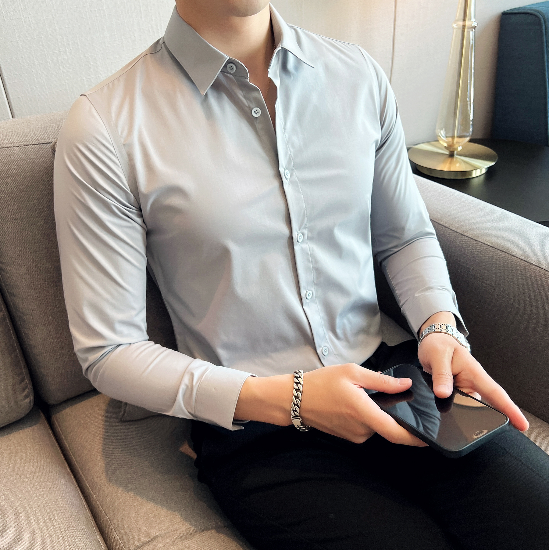 2025秋季新款商务休闲修身时尚帅气百搭衬衣男CSC2201-P58，男装衬衫，电商A311