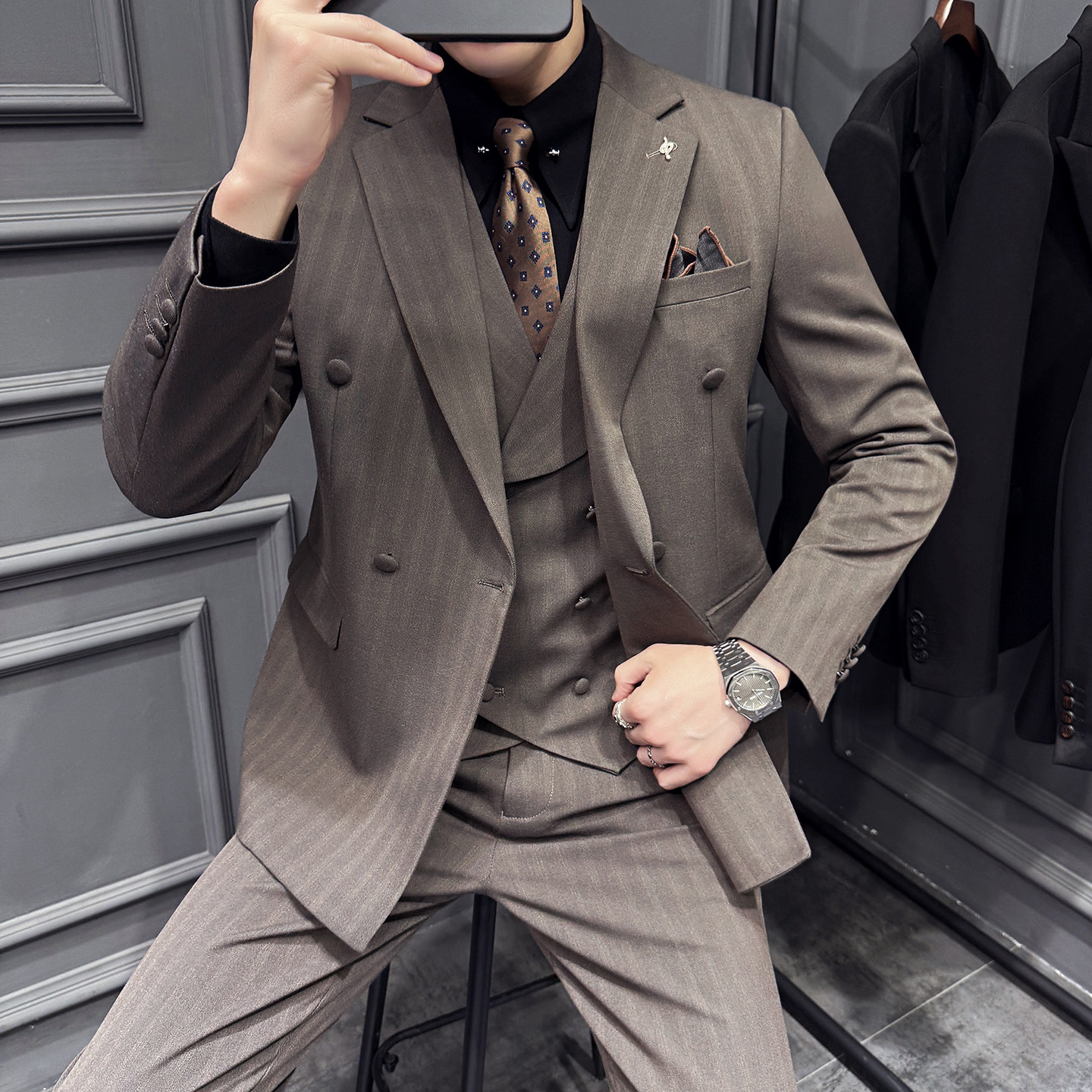 木框景2025秋季套装修身休闲商务大码男士礼服A311-SJT9014-P290,男装西服套装,电商A311