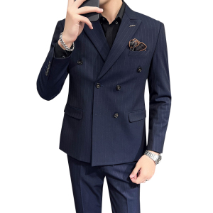24秋季新西装套装修身商务休闲大码双排西服男士礼服LJT9962-P235图片