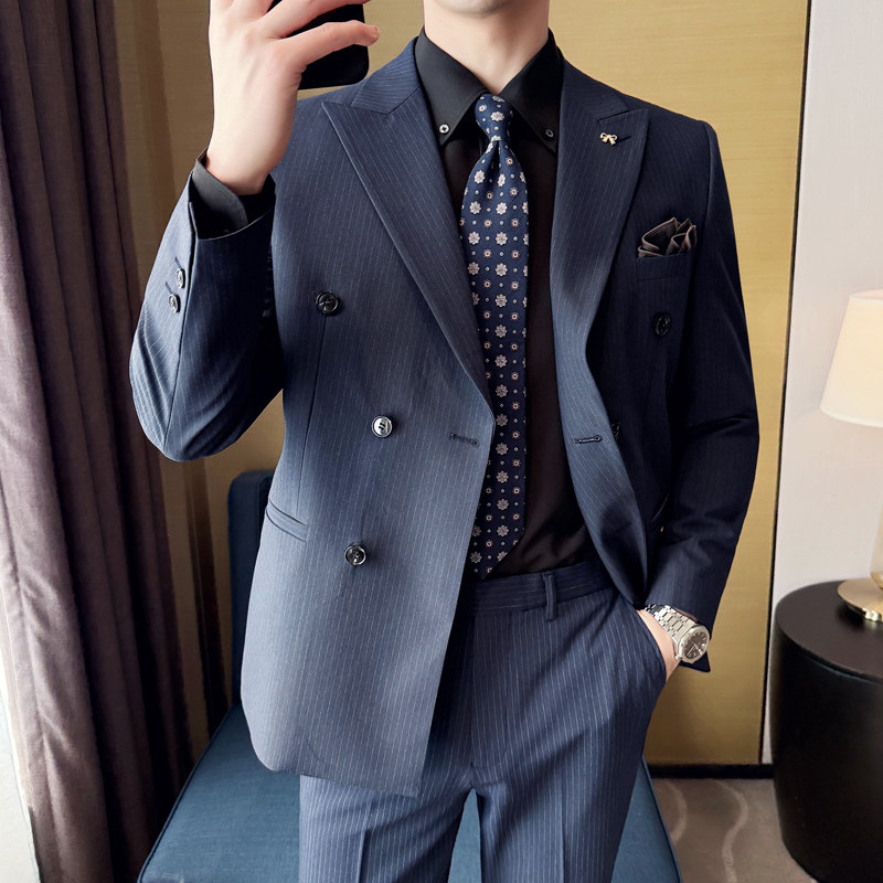 酒店景 2025春季条纹西服套装男士商务两件套 LJT9003-P235图片
