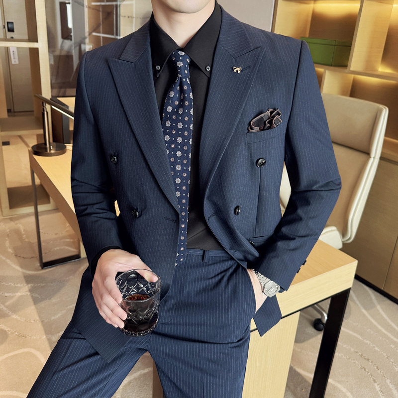 酒店景2025春季条纹西服套装男士商务两件套LJT9003-P235,男装西服,电商A311