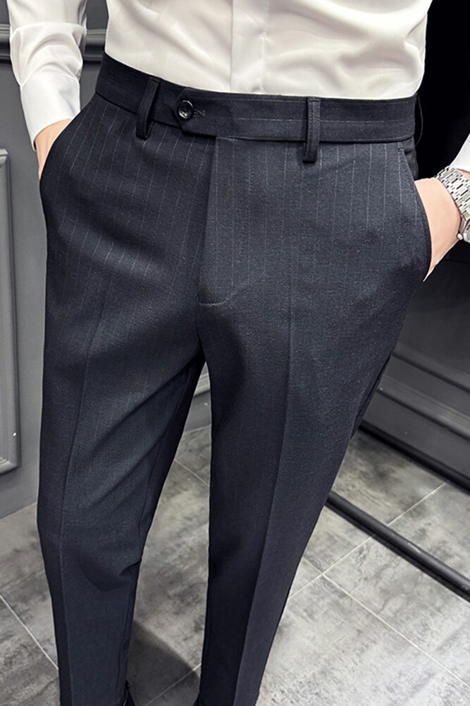 木框2025新款条纹男士修身西裤休闲裤大码西裤A311-DK9962-P75,男装西裤,电商A311