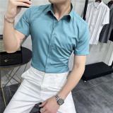 2025夏季新款短袖衬衫韩版修身商务休闲衬衣男A311-CSZ68060-P55，男装T恤，电商A311