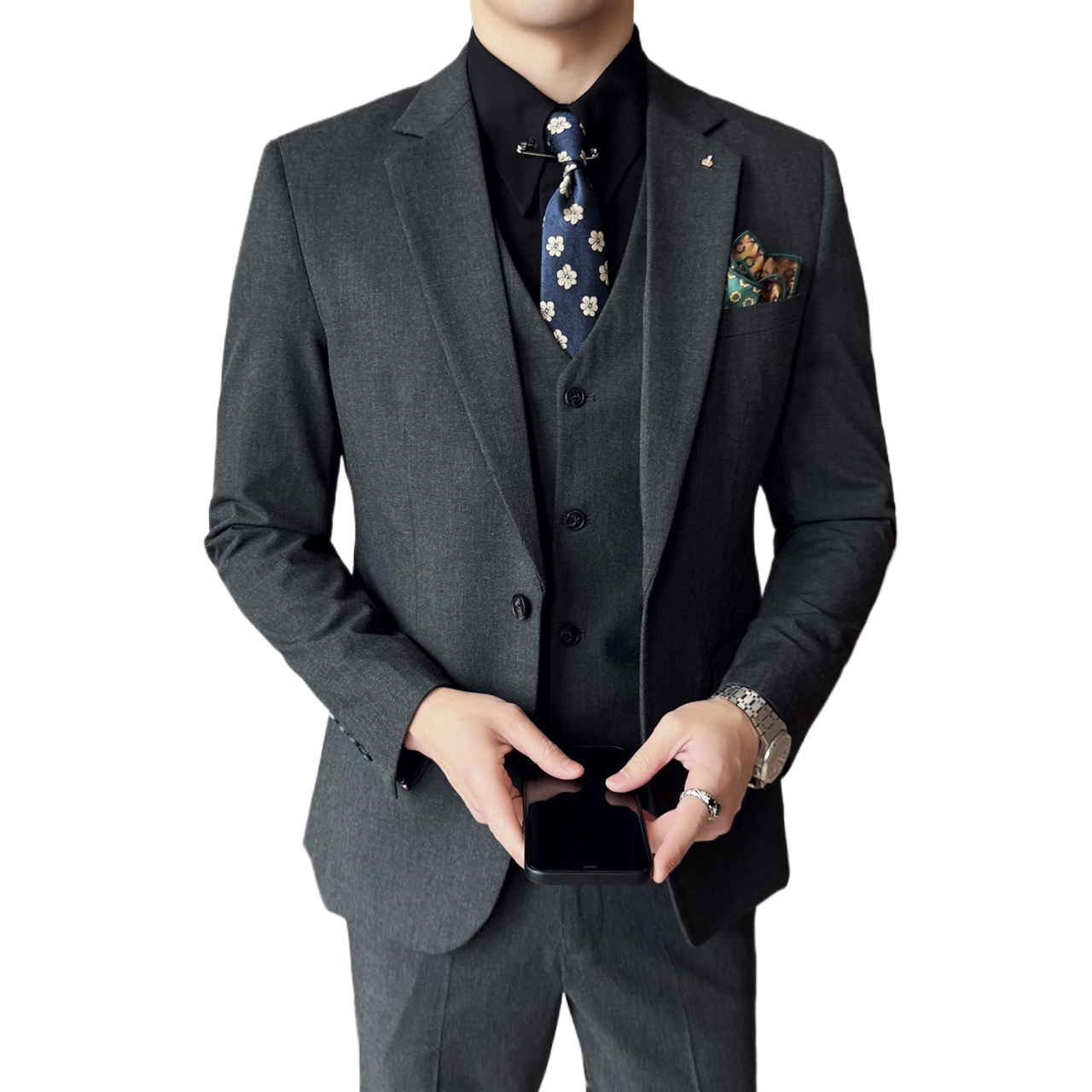 2024春季新西装套装修身休闲商务大码工西服男A311-SJT9991-P285,男装西服套装,电商A311