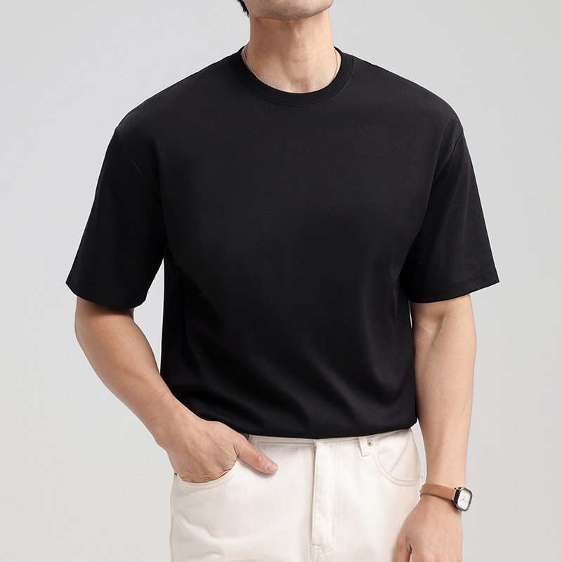 280g重磅黑色新疆棉T恤男美式小领口正肩短袖cleanfit纯棉半截袖,男装T恤,电商A311