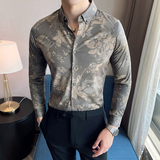 2025秋季青年修身衬衫男长袖商务休闲花衬衣A311-CSC304-P58，男装衬衫，电商A311