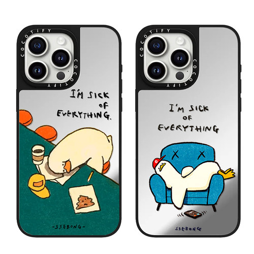 C家艺术家SSEBONG颓废鸭适用iphone15手机壳14promax17苹果13pro镜面保护套12日韩卡通17PRO新款16情侣防摔