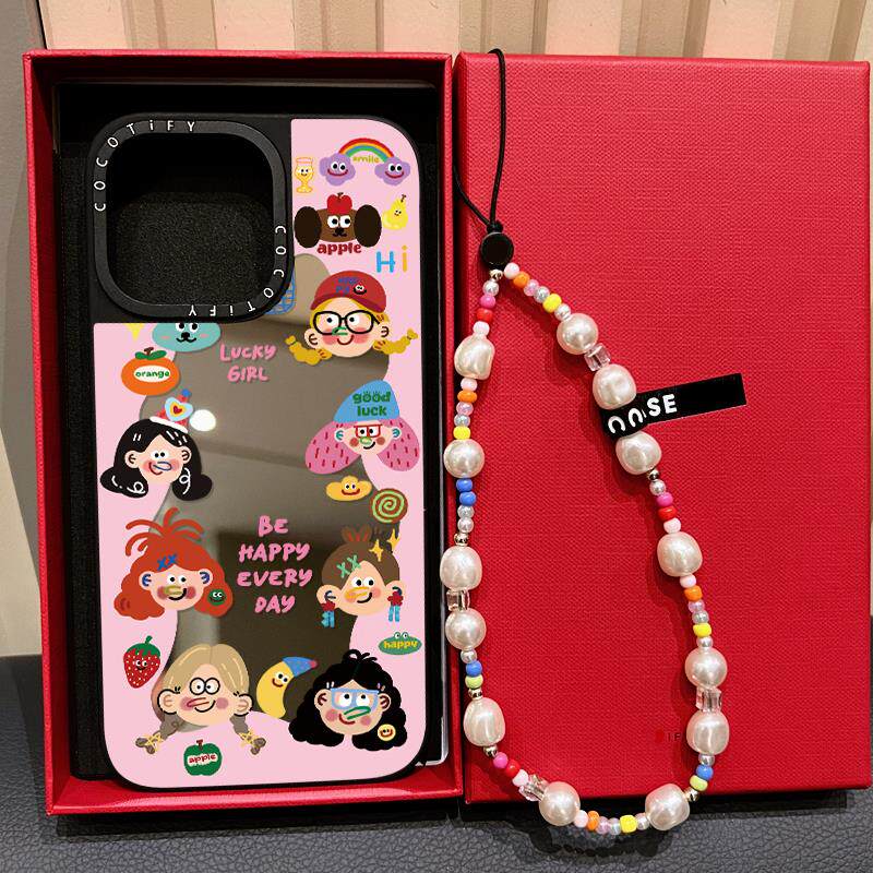 C家磁吸MagSafe镜面环绕多巴胺少女头像适用苹果16promax手机壳iphone15pro韩国插画14plus艺术网红17PRO