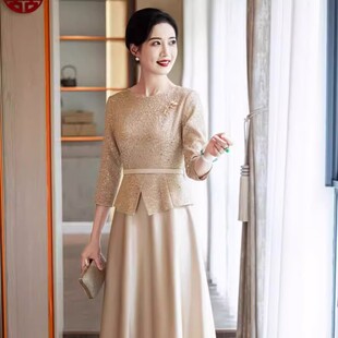 妈妈婚宴礼服高贵香槟色喜婆婆婚宴装2026新款参加婚礼宴会连衣裙