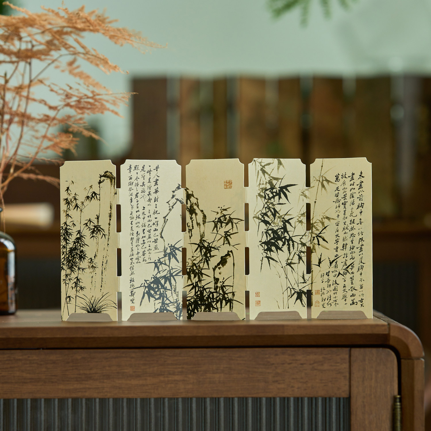新中式桌面屏风摆件 古风高级感诗词竹画DIY氛围装饰书签卡片礼物